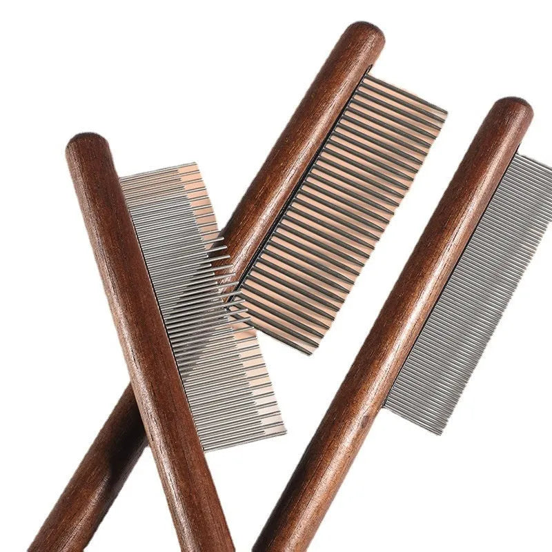 Stainless steel flea comb with dense teeth for dog and cat grooming
