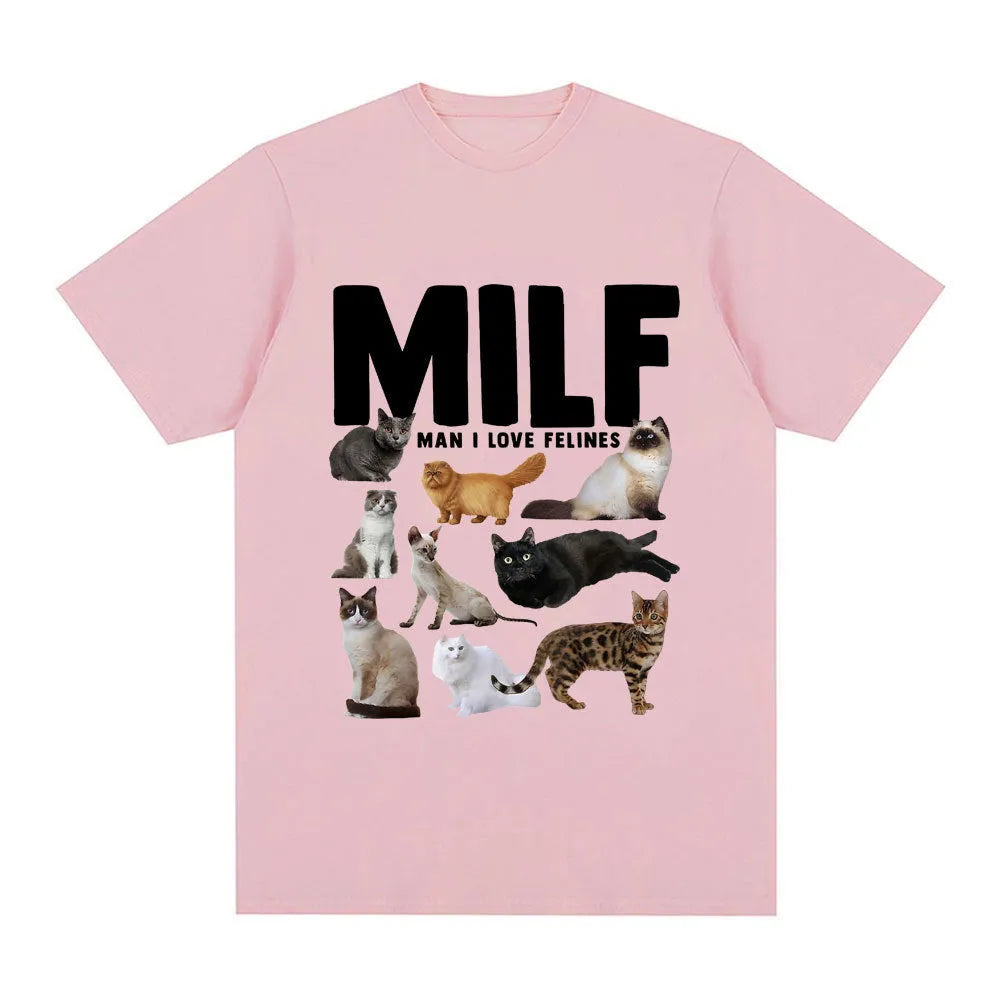 Geometric cat print on a men's casual short sleeve cotton blend t-shirt.
