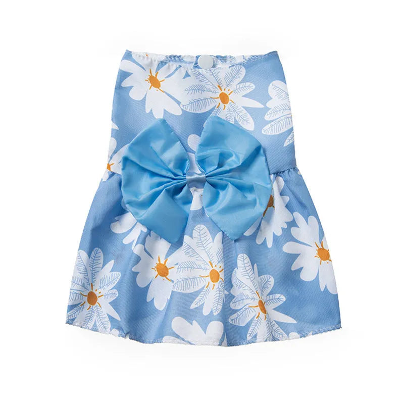 Ultra-thin polyester pet dress with butterfly knot and floral print in multiple colour options