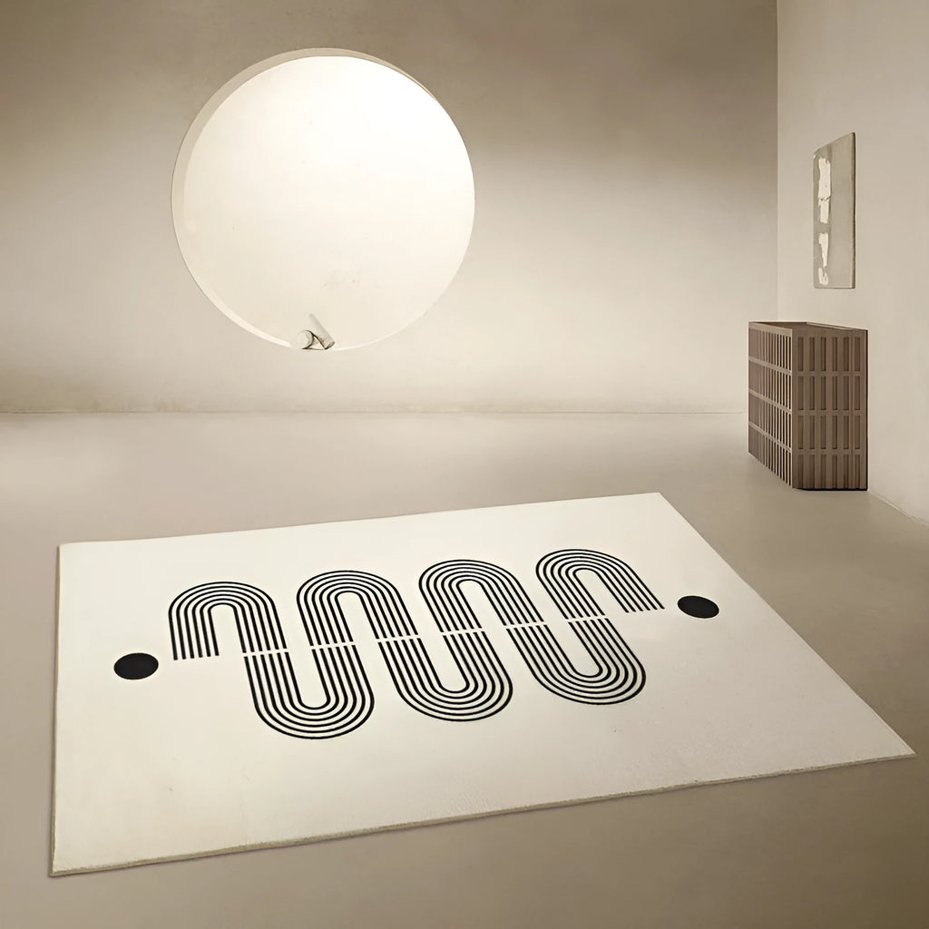 Japanese cashmere carpet in striped pattern, rectangle shape, light luxury style, machine washable polyester fibre