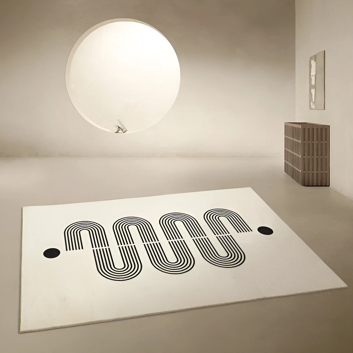 Japanese cashmere carpet in striped pattern, rectangle shape, light luxury style, machine washable polyester fibre
