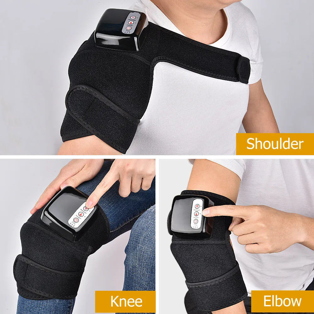 Electric infrared heating knee massager wrap with vibration and rechargeable battery on a knee joint