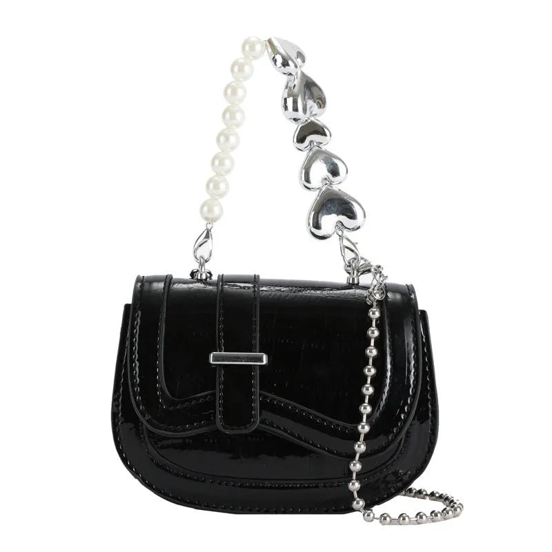 Women's laser pearl finish PU crossbody bag in horizontal square shape with single shoulder strap