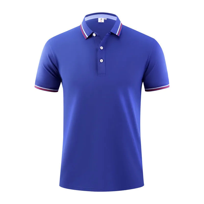 Short sleeve ice silk polo shirt with striped mosaic pattern in light business style, sizes S to 4XL
