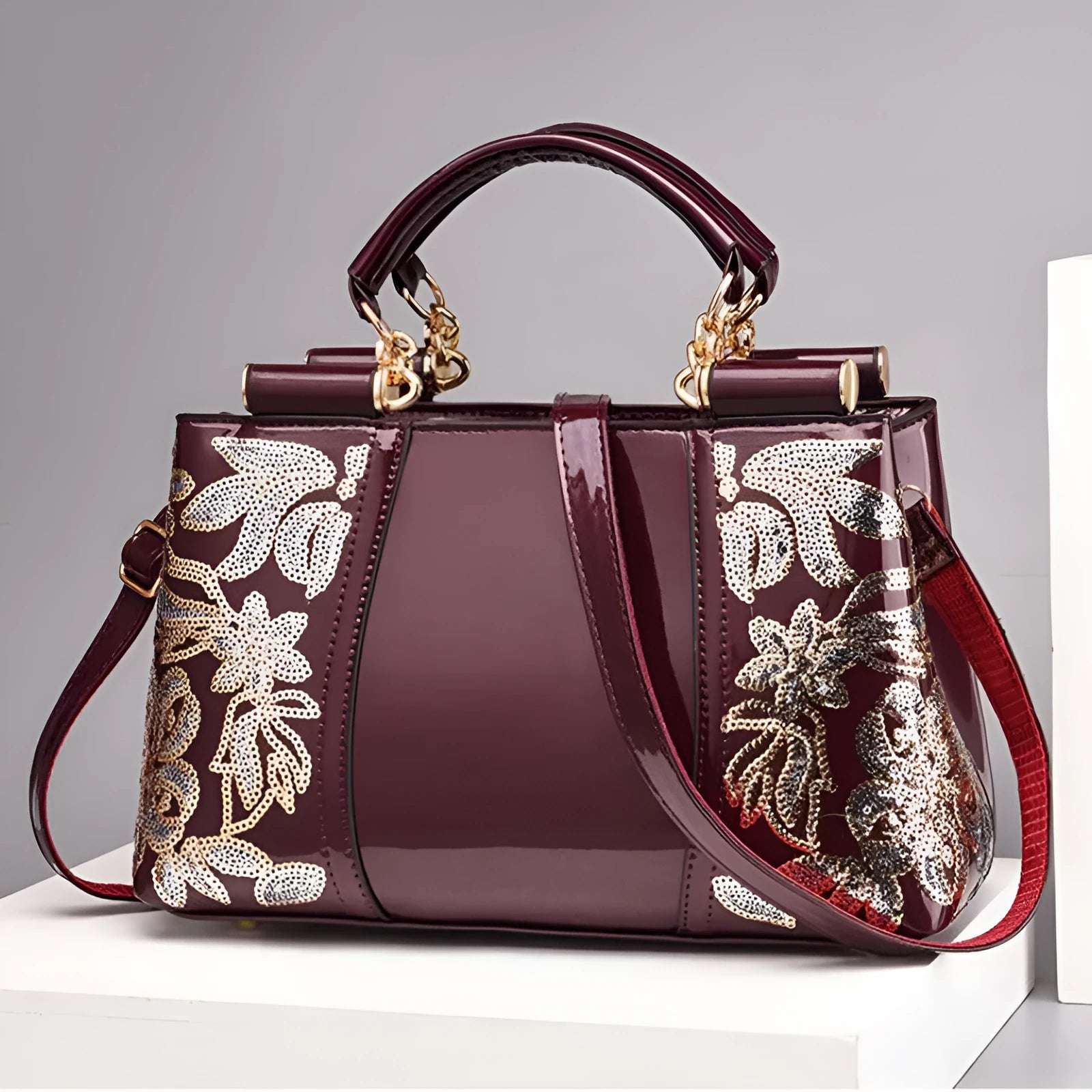 Fashion sequins handbag for women, large horizontal square PU shoulder bag with embroidery and sequins, available in multiple colours