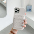 Imitation leather mobile phone back cover case with card holder for iPhone, shown in khaki colour.