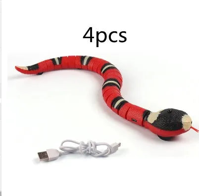 Smart sensing electronic snake cat toy with segmented plastic body and built-in catnip compartment