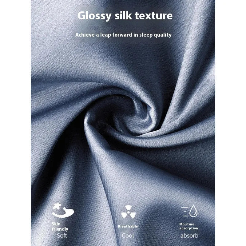 Men's black ice silk three-piece loungewear set with shorts and trousers on a hanger.