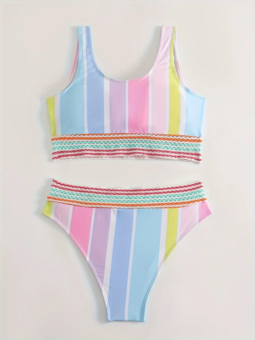 Women's striped sports bikini set with spandex lining, shown in picture colour.