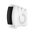 Small white compact electric heater for desk use with dimensions 290mm by 224mm by 160mm.