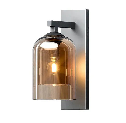 Nordic glass wall lamp letter shape with E27 lamp holder 220V push button switch in smoke gray