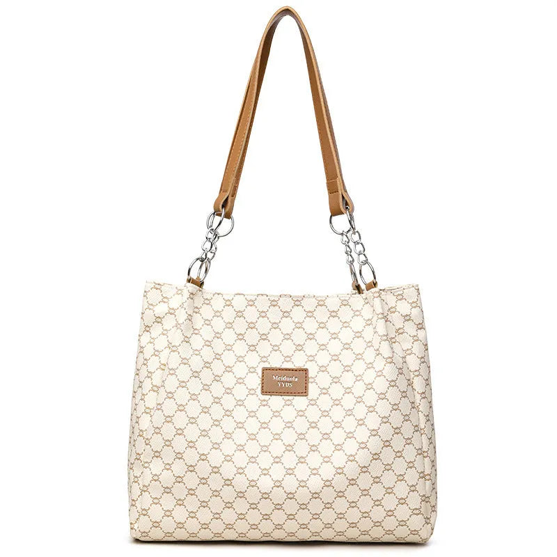 A brown retro-style women's PU leather handbag with a single strap and polyester lining.