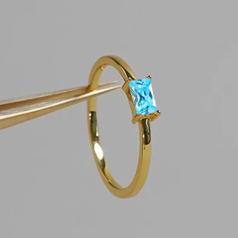 Sapphire blue zircon geometric women's ring with oval and love heart shapes on copper base