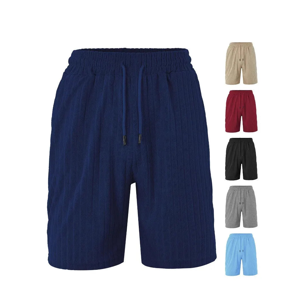 Men's loose-fit breathable jacquard casual shorts in navy blue, black, burgundy, khaki and light blue, sizes S to 3XL
