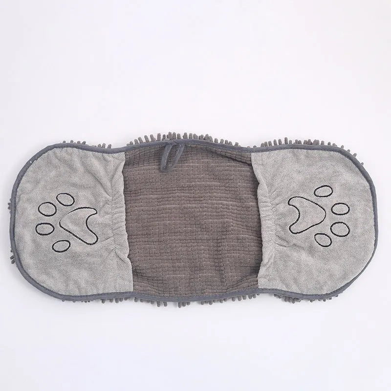 Grey chenille pet towel for dogs and cats, absorbent fibre bath towel supplied as one piece