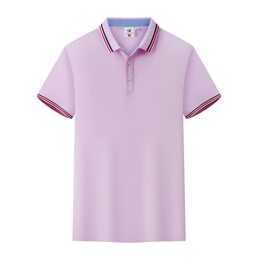 Short sleeve ice silk polo shirt with striped mosaic pattern in light business style, sizes S to 4XL