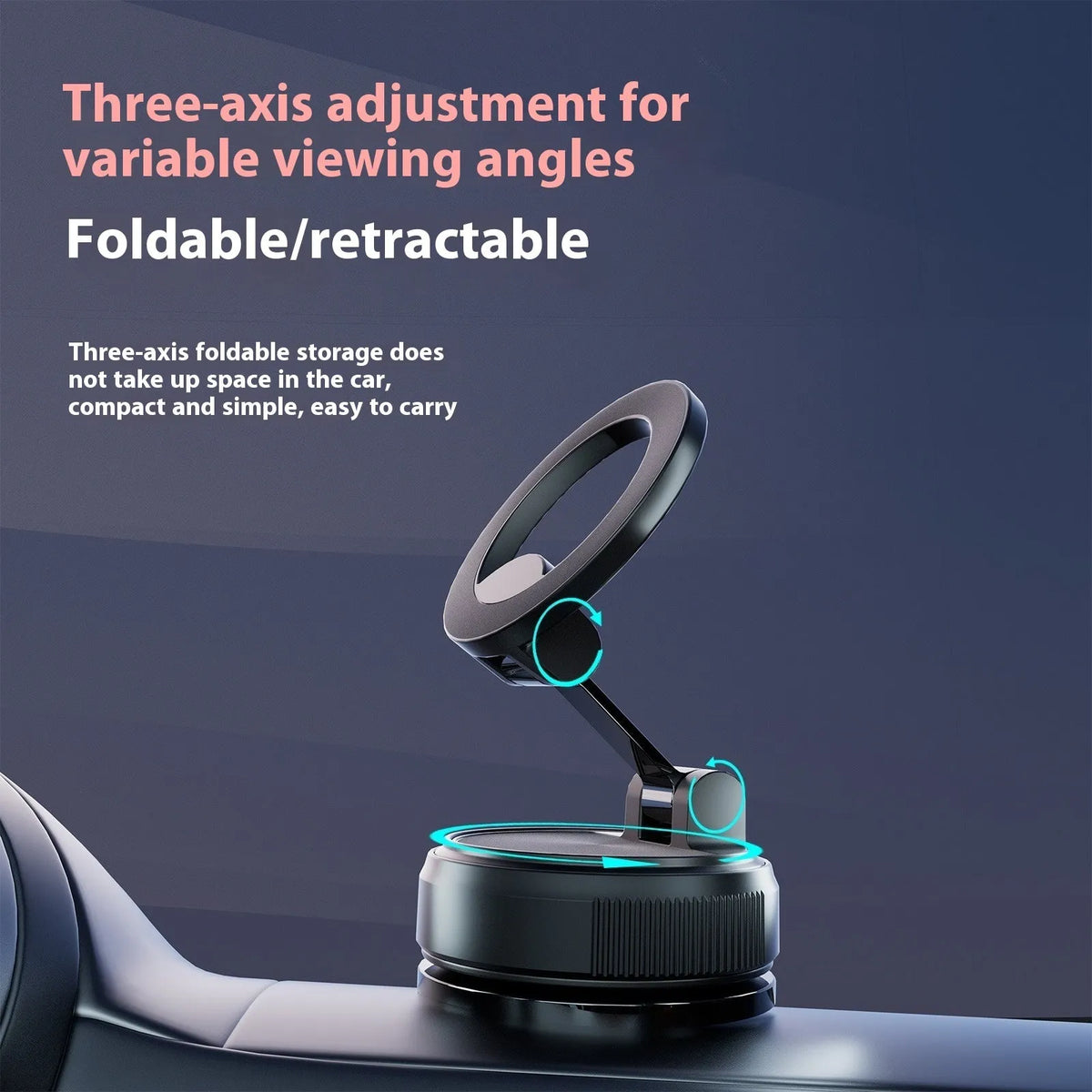 Magnetic car phone holder with suction cup mount, 7.5W, non-rechargeable, shown in black or white style options