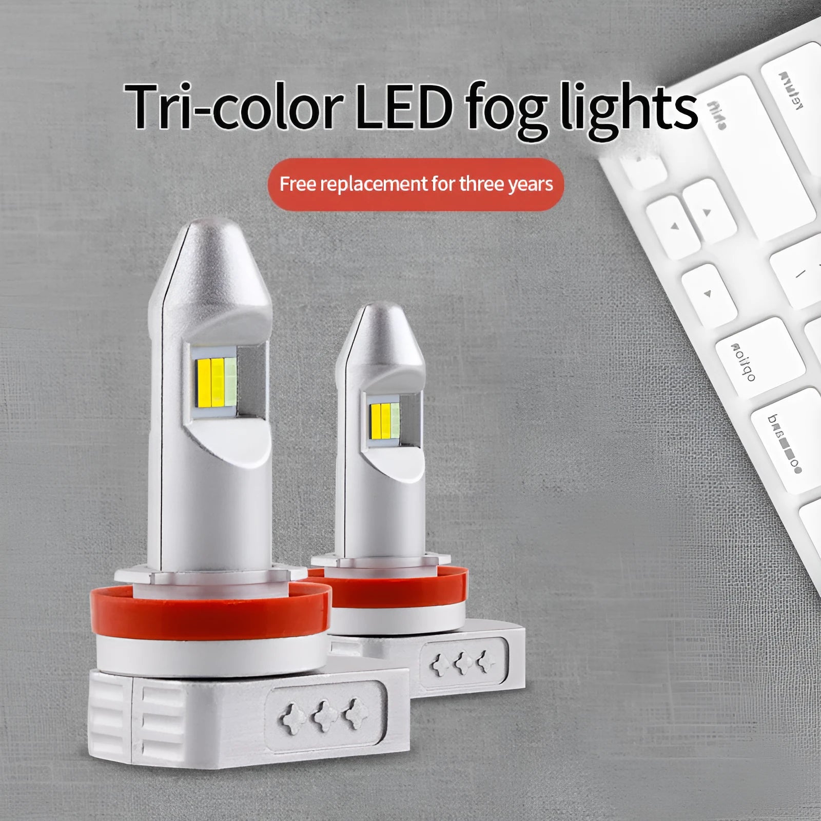 Aluminium LED fog light bulb unit with multiple base format options for car and motorcycle.
