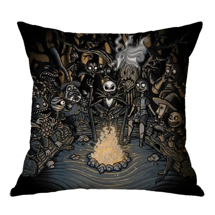 Linen skull Halloween pillow cover, 45x45cm square cushion case available in 34 listed colours
