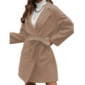Minimalist long sleeve lapel button coat with split belt in thick polyester fabric