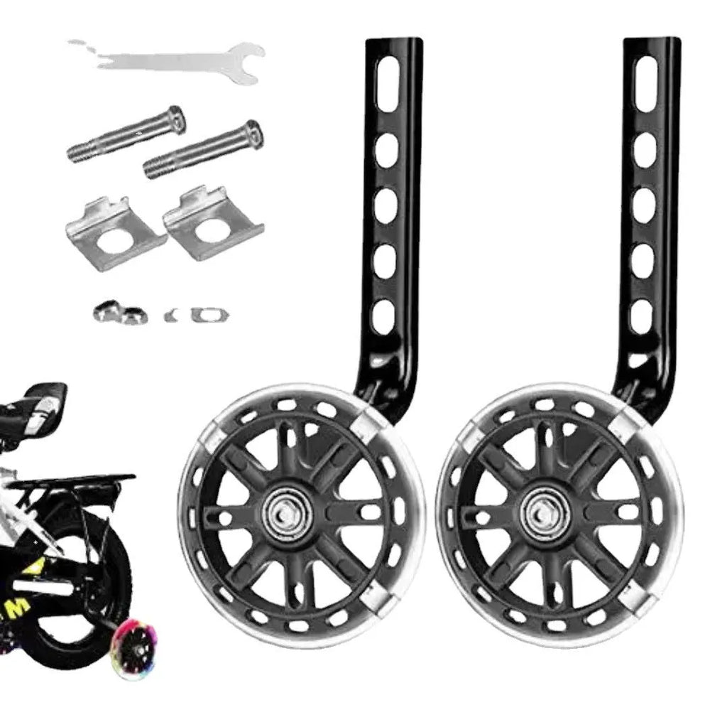 Children's glow training wheels set with universal bracket for 12-20 inch bicycles in multiple colour options