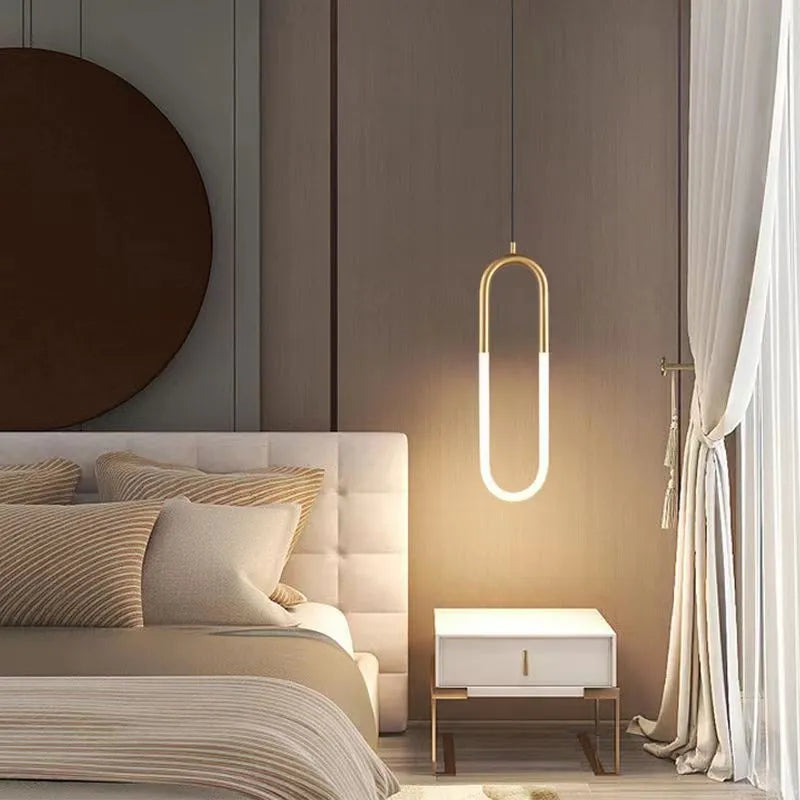 Nordic minimalist U-shaped bedside chandelier light with a compact 200mm size.