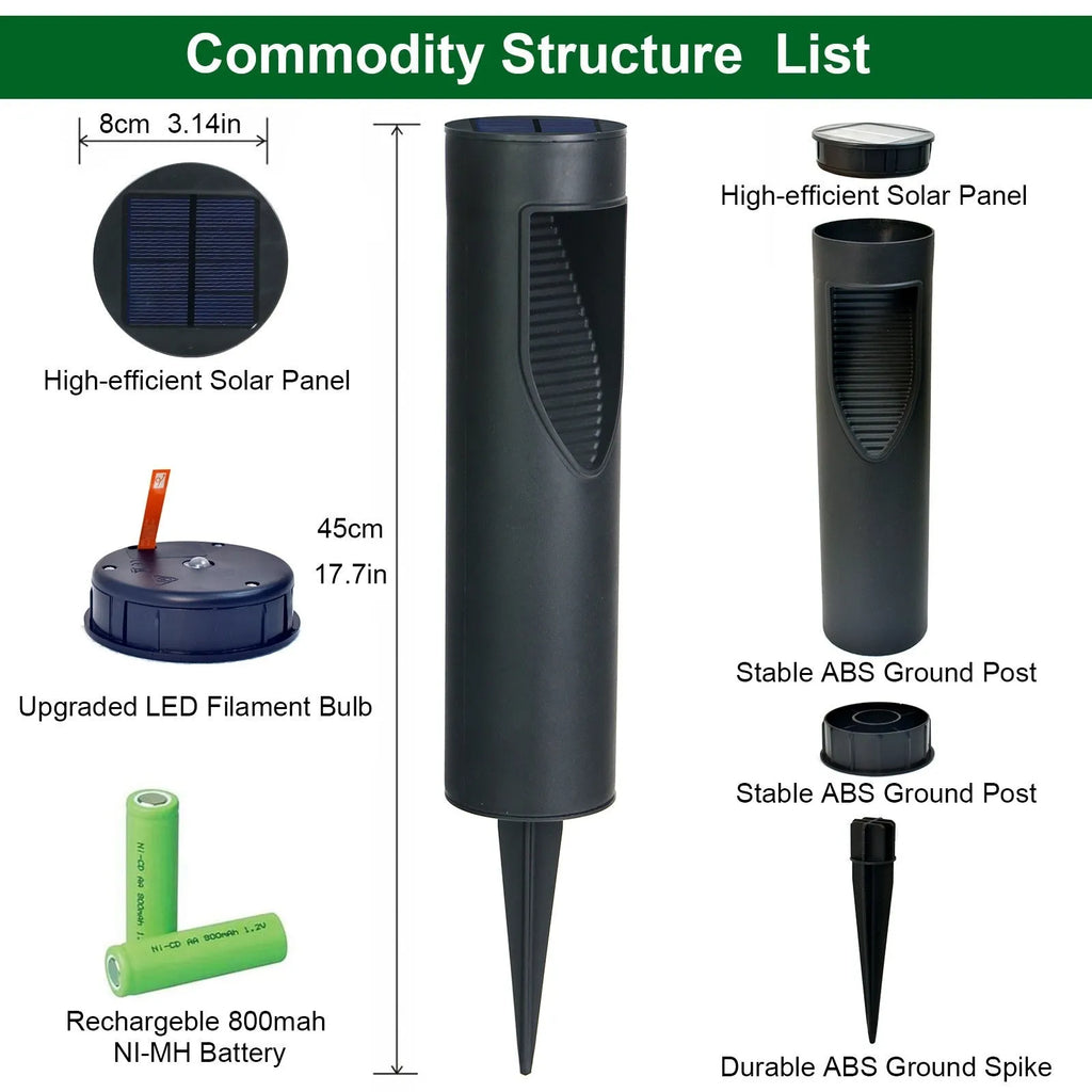 Black geometric solar-powered garden light with abstract design for outdoor decoration