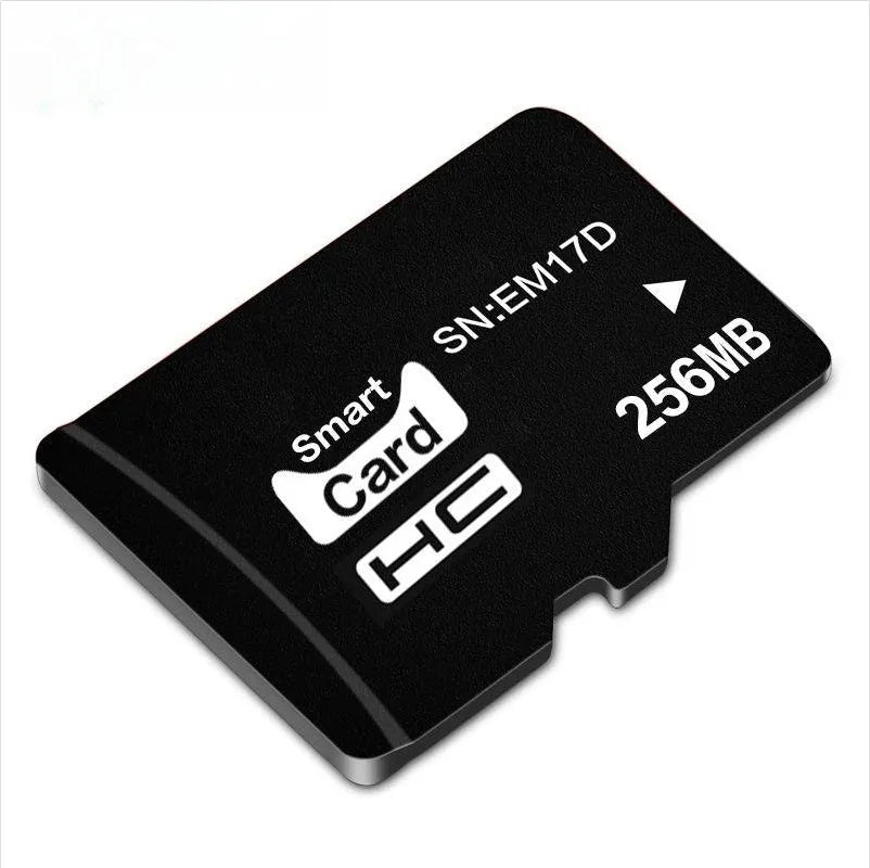 A 256MB TF format memory card presented in retail packaging.