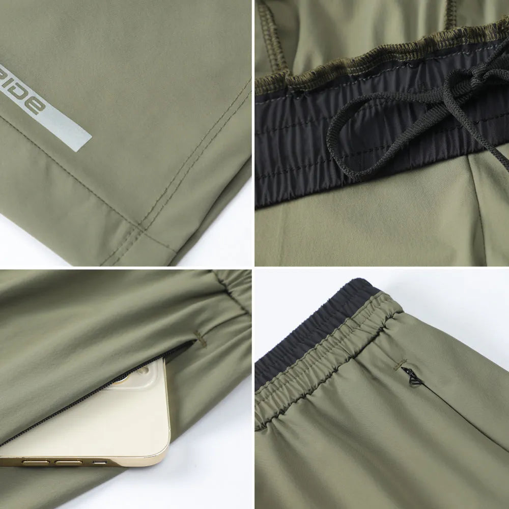 Men's loose-fit cropped running pants in quick-drying ice silk, Army Green colour