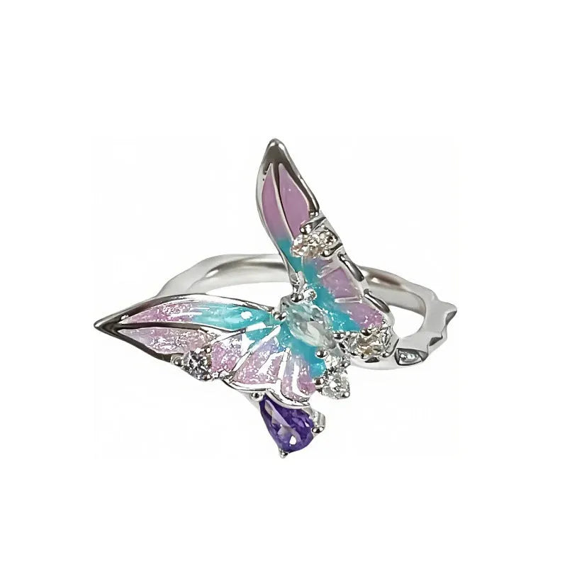 Copper insect motif ring with adjustable opening and dripping oil treatment colours