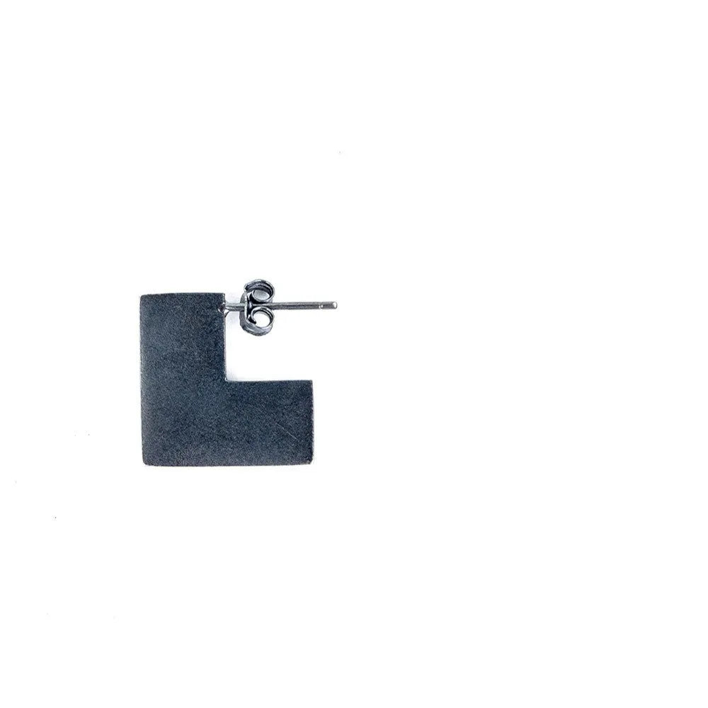 Oxidation black sterling silver geometry square earrings, 16mm size, minimalist cold wind style.