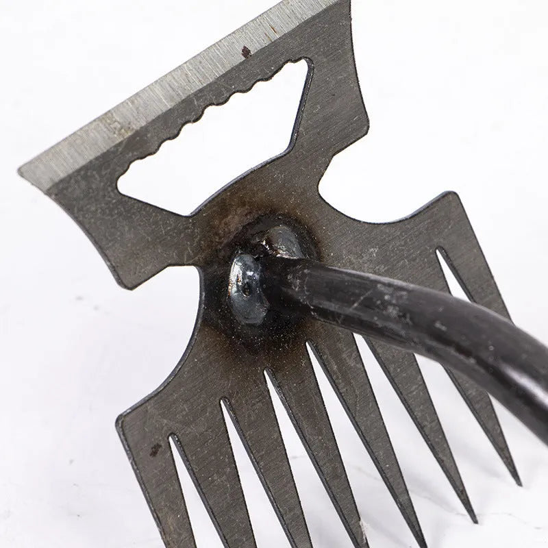 Carbon steel garden rake with green steel handle, available with 5 or 6 teeth and 3cm or 3.5cm pitch