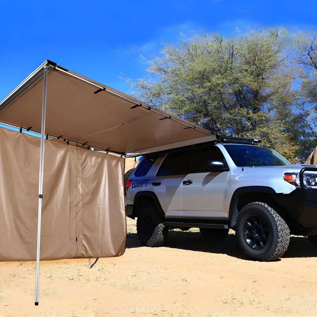 Black glue waterproof single-layer camping tent with aluminium poles and Oxford cloth base.