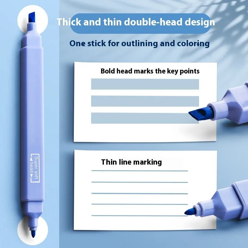 Set of double-headed fluorescent marking pens showing both highlighting and writing tips in mixed colours