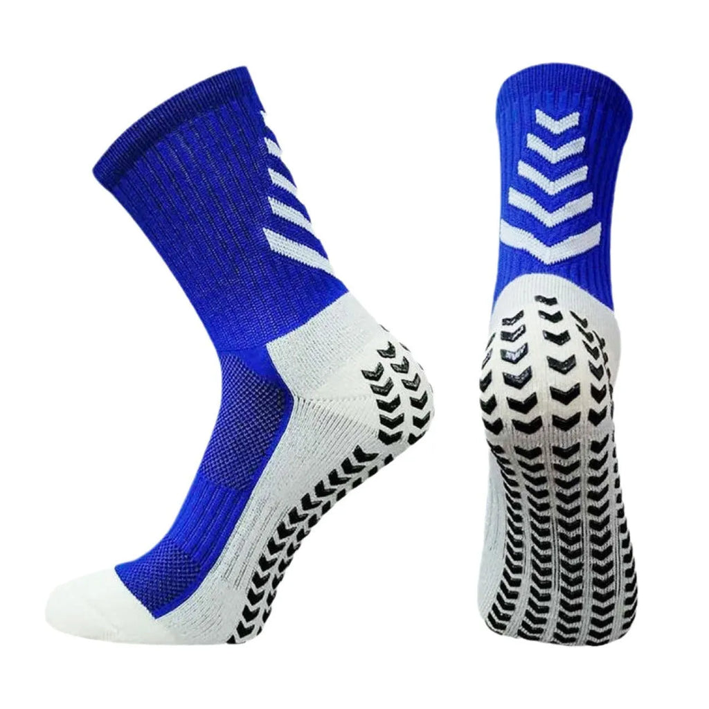 Men's geometric pattern athletic sock in mid-calf length with non-slip silicone grip detail
