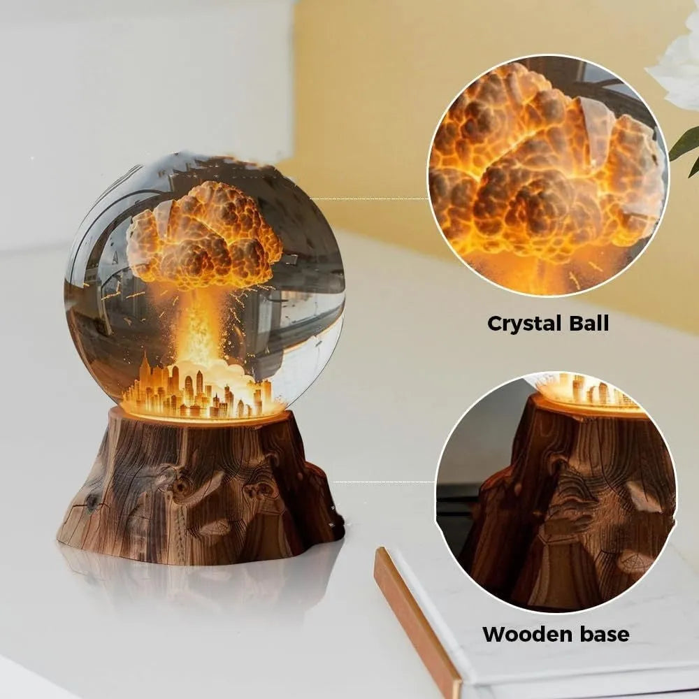 Atomic bomb explosion lamp with 3D mushroom cloud shape, 15 x 8cm hand-painted resin LED night light on a desk