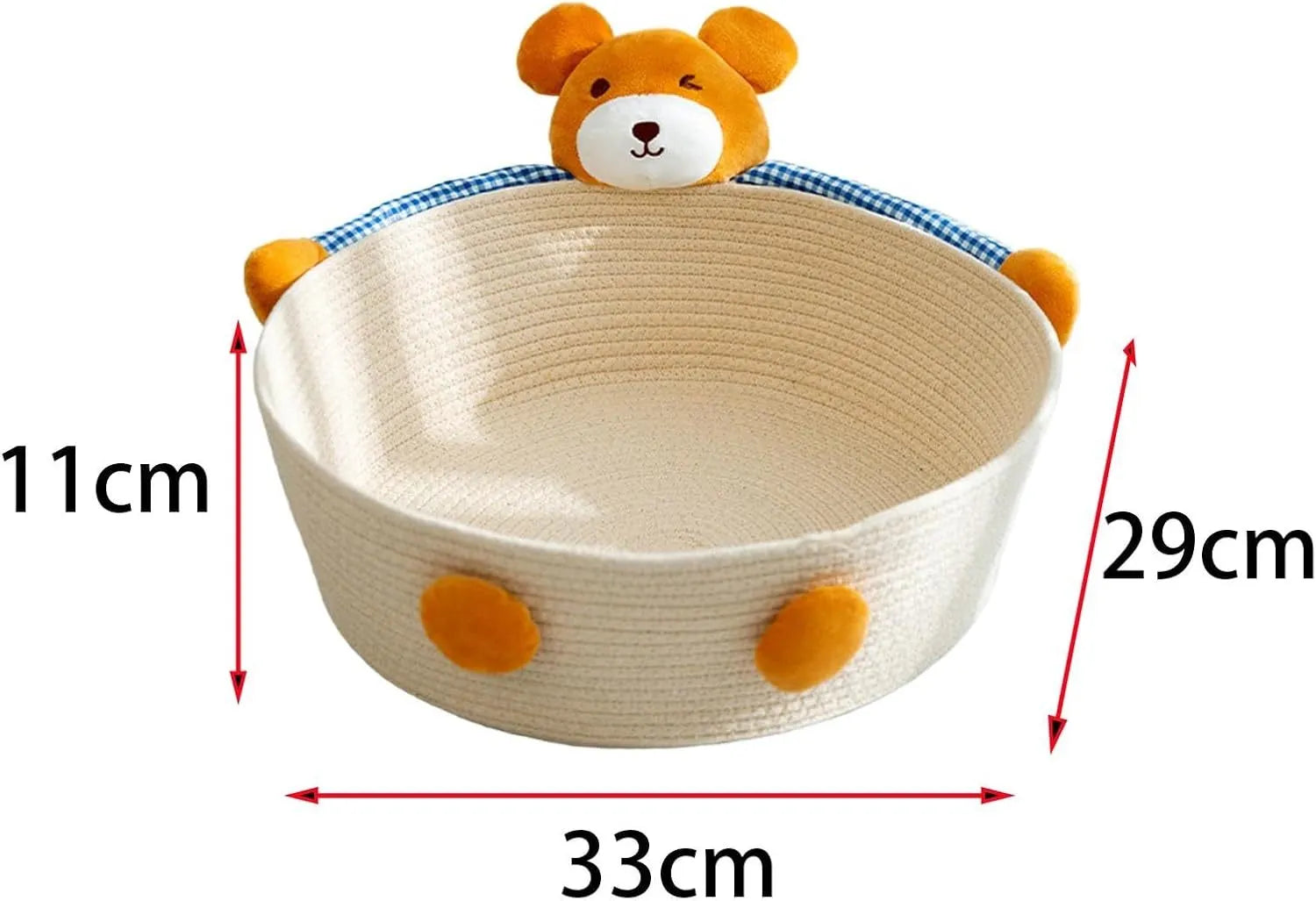 Woven cotton rope cat bed basket with integrated scratching surface in bear design