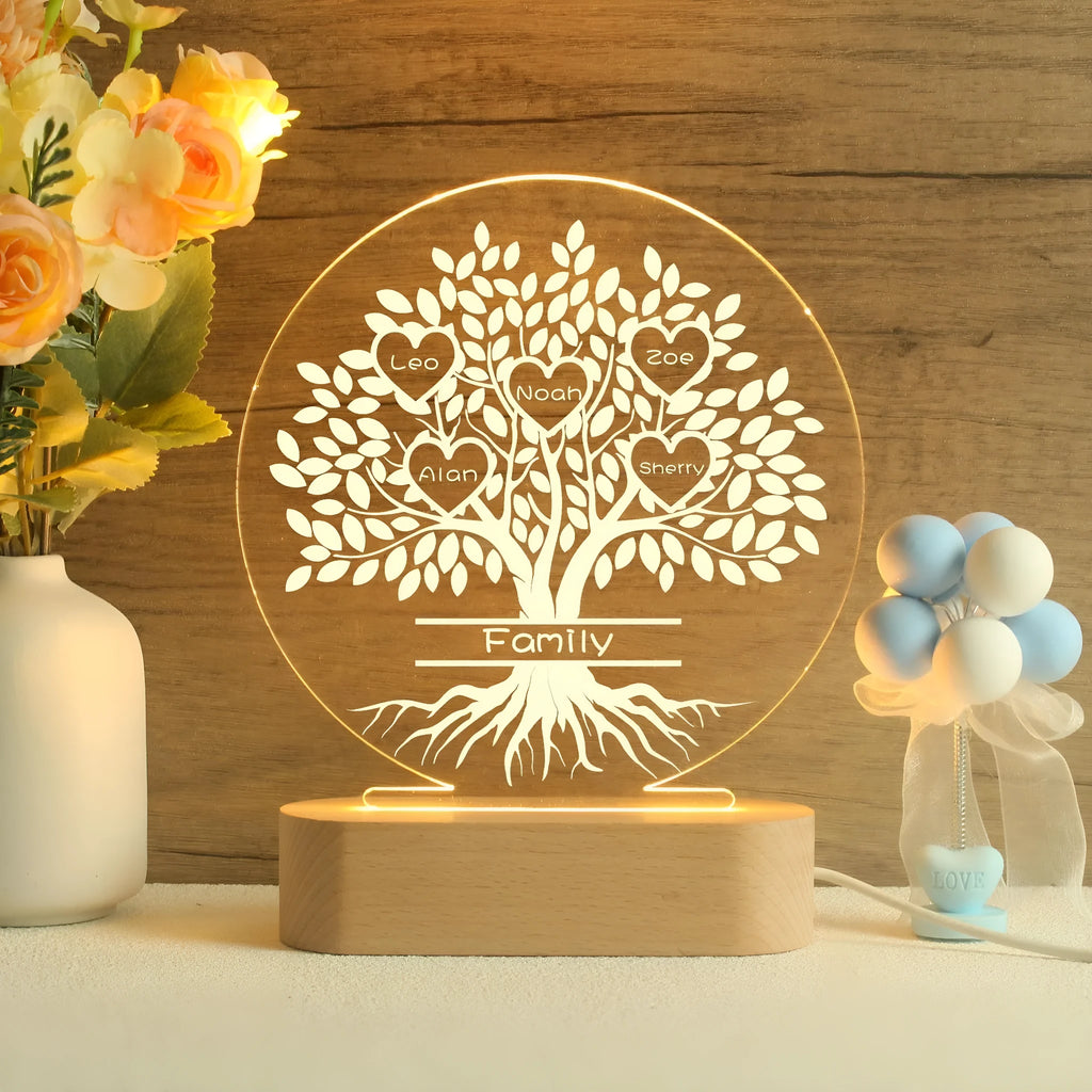 Personalised family tree name UV printing USB night light 16x19 cm seven colour mode