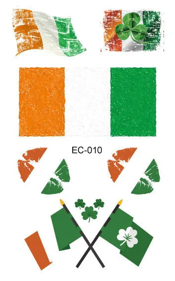 Single sheet of temporary tattoo sticker paper with Irish clover design, measuring 120mm by 75mm.