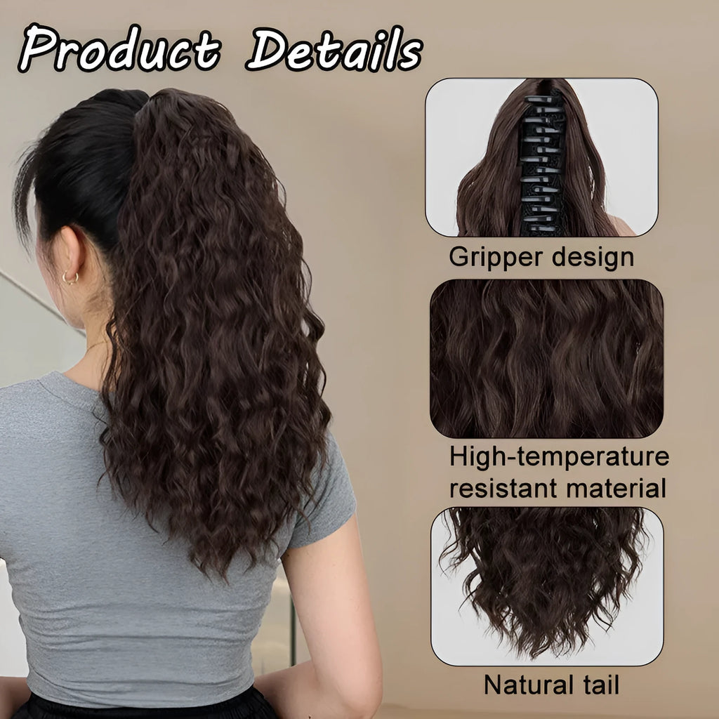 Water ripple grip ponytail corn curler synthetic wig in curly texture with hair clip