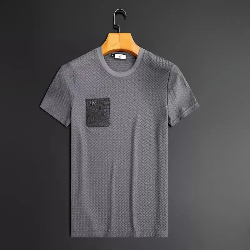 Men's anti-wrinkle houndstooth jacquard slim-fit short sleeve suit set in gray suit colour