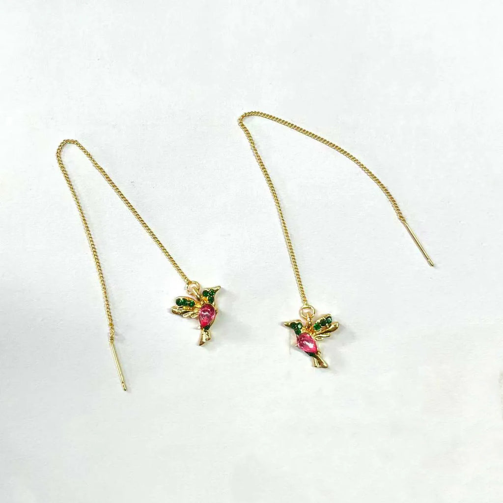 Bird hanging personalised long earrings with zirconium wings in blue, red or red lvzuan colours