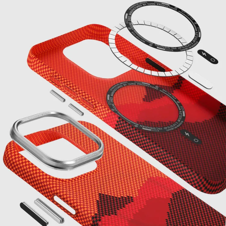 Kevlar magnetic carbon fiber texture phone case for iPhone 13-15 in black with MagSafe support