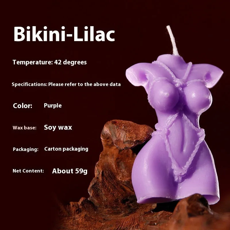 9i Smsexy low-temperature soy wax sensual massage candle in Rose Red colour with bikini shape.