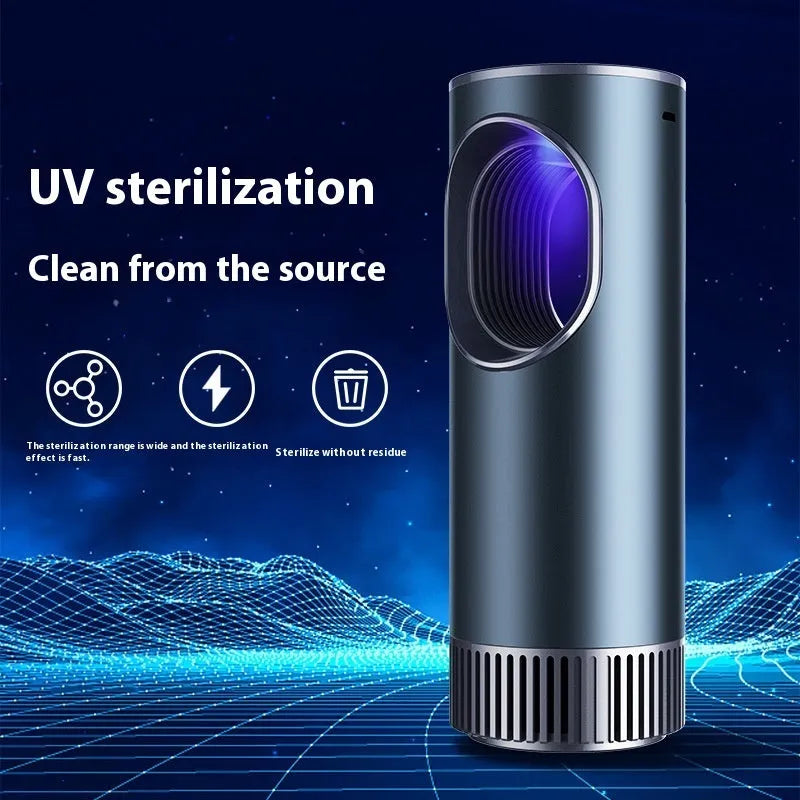 Black circular car air purifier with USB power cable for vehicle cabin air purification
