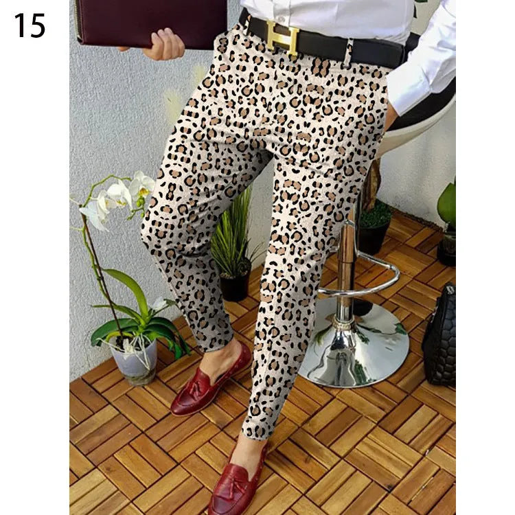 Men's slim-fit plaid casual trousers in colour RKKZ49 with straight cut design and micro-elastic waist