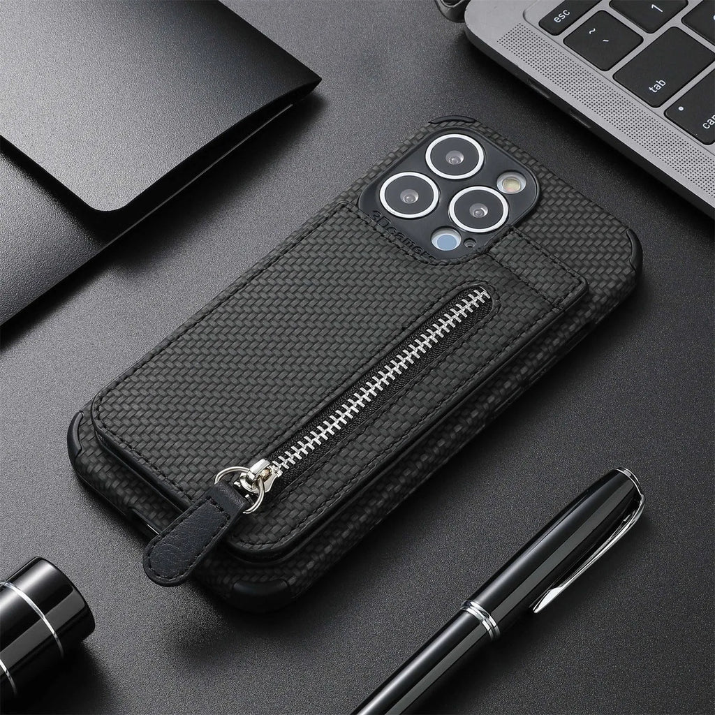 TPU leather wallet phone case with card holder and bracket stand for iPhone 13, colour black