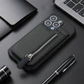 TPU leather wallet phone case with card holder and bracket stand for iPhone 13, colour black