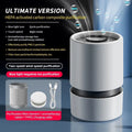 White desktop air purifier for small rooms with USB power connection
