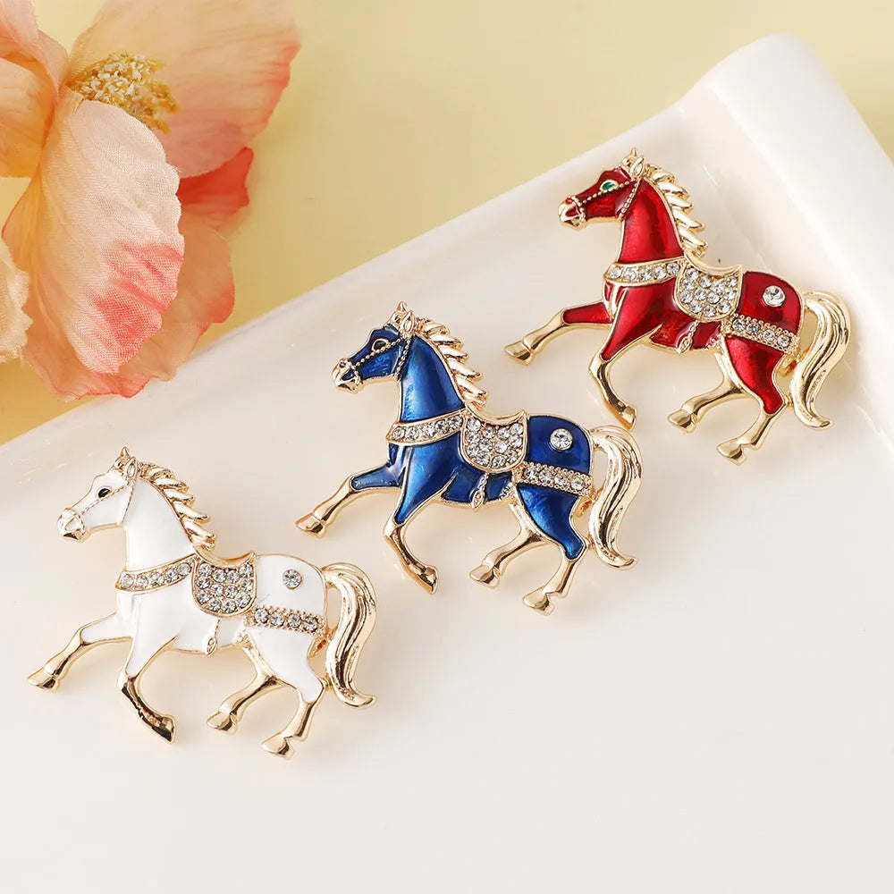 Chinese zodiac horse brooch in alloy, unisex fashion OL style, available in four colours